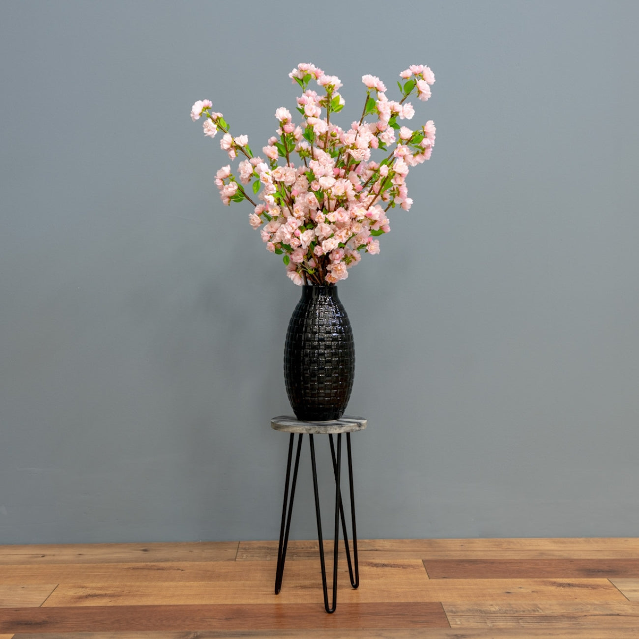 Pink Cherry Blossoms – Black Vase