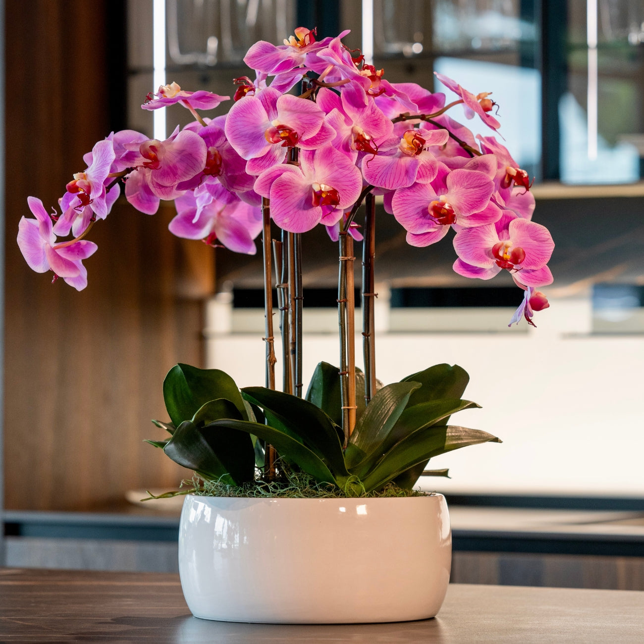 Pink Phalaenopsis Orchids – White Vase