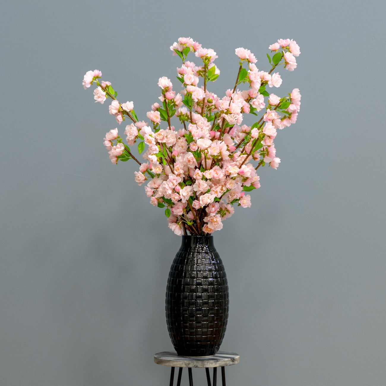 Pink Cherry Blossoms – Black Vase